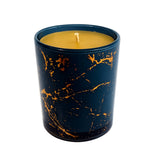 Luxury blue marble beeswax candle with gold accents