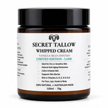Secret Honey whipped tallow cream with vanilla bean infusion on white background